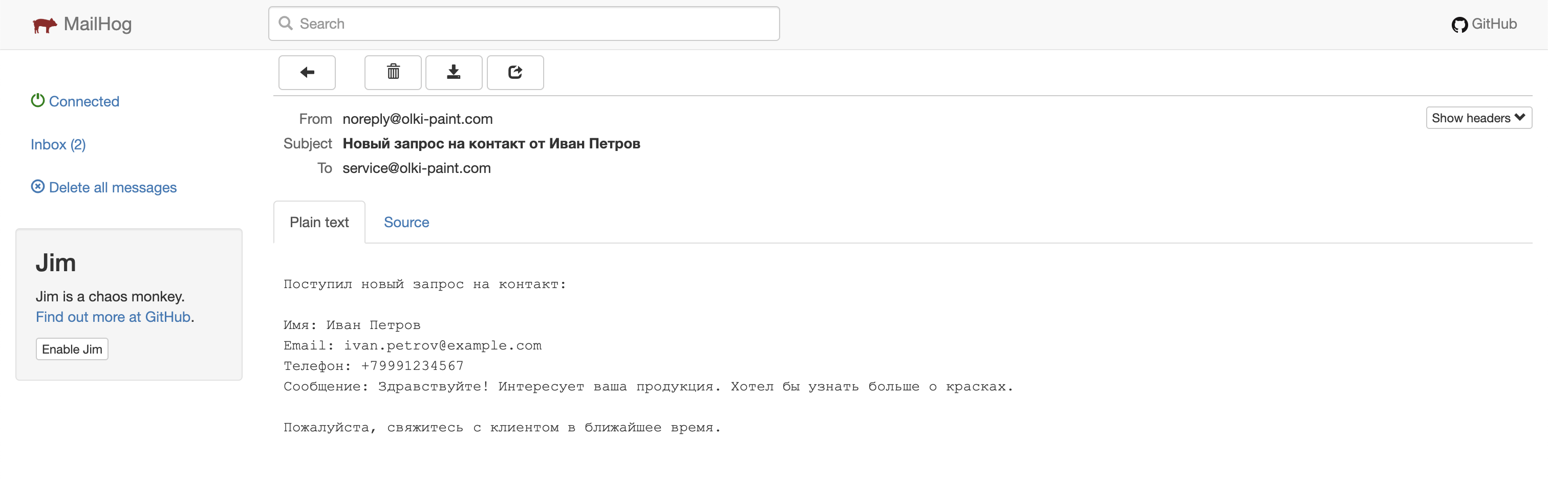 MailHog Email Example